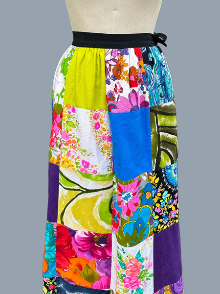 ALICE PATCHWORK 1970s Vintage Multi-Colored Wrap Skirt • Sm./Md.