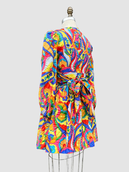 FLOWER GARDEN Vintage 1960s Puffy Sleeved Mini Dress • Size Medium