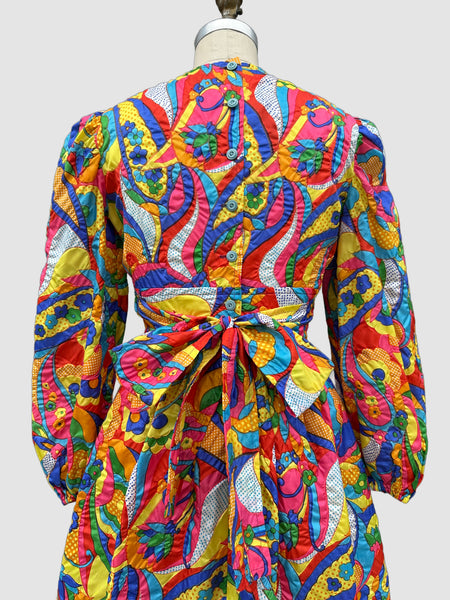 FLOWER GARDEN Vintage 1960s Puffy Sleeved Mini Dress • Size Medium