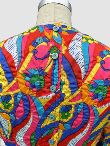 FLOWER GARDEN Vintage 1960s Puffy Sleeved Mini Dress • Size Medium