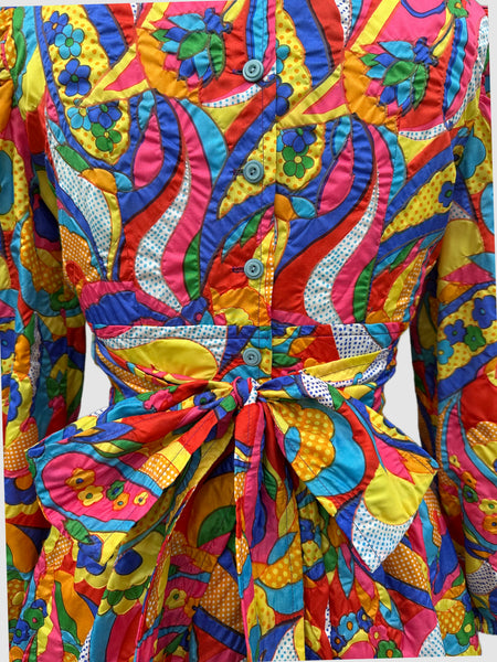 FLOWER GARDEN Vintage 1960s Puffy Sleeved Mini Dress • Size Medium