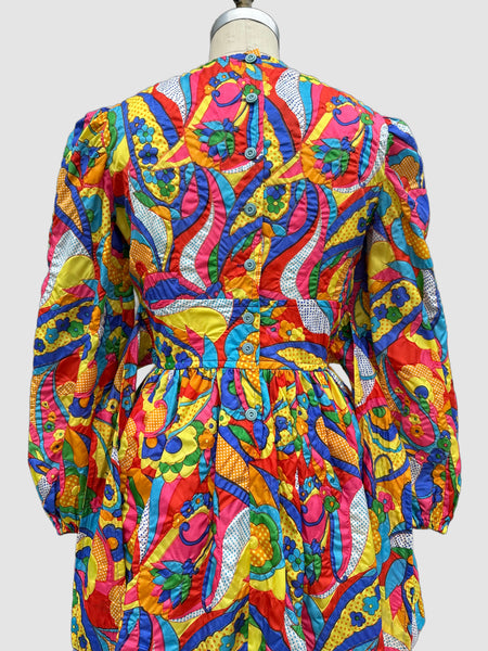 FLOWER GARDEN Vintage 1960s Puffy Sleeved Mini Dress • Size Medium