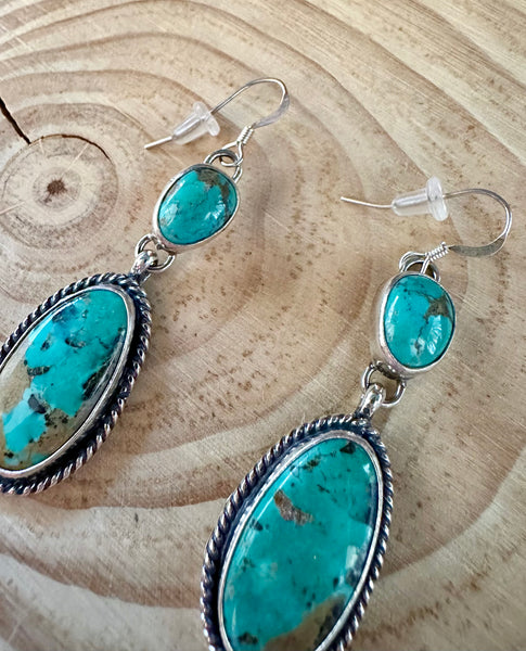 TURQUOISE DOUBLE DROP Sterling Silver Dangle Earrings