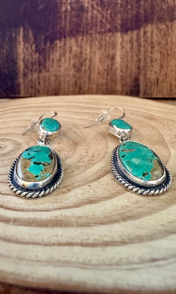 TURQUOISE DOUBLE DROP Sterling Silver Dangle Earrings