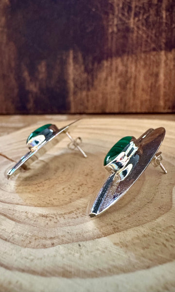 MALACHITE UFO Flying Saucer Sterling Silver Stud Earrings