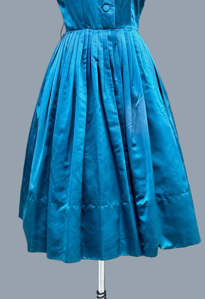 SATIN STARLETT 50s Silk Satin Dress with Kitten Bow • Small