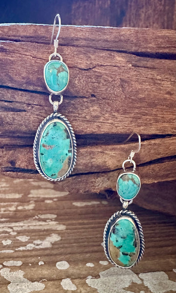 TURQUOISE DOUBLE DROP Sterling Silver Dangle Earrings