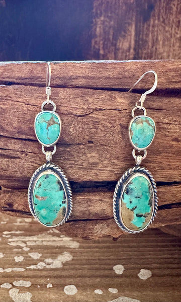 TURQUOISE DOUBLE DROP Sterling Silver Dangle Earrings