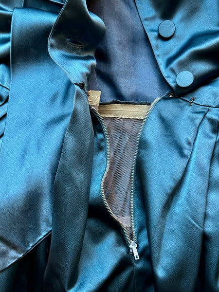 SATIN STARLETT 50s Silk Satin Dress with Kitten Bow • Small