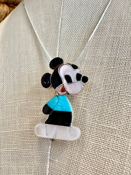 HOLD FOR YURIKO-ZUNI TOONS Mickey Mouse Inlay Necklace & Brooch