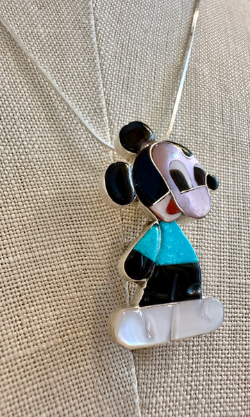 HOLD FOR YURIKO-ZUNI TOONS Mickey Mouse Inlay Necklace & Brooch