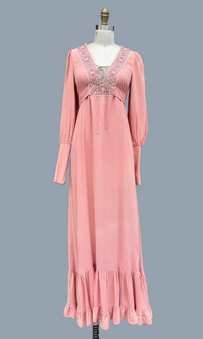 GUNNE SAX Black Label Vintage Mauve Pink 70s Dress • Size Medium