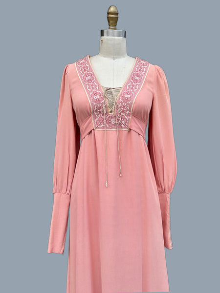 GUNNE SAX Black Label Vintage Mauve Pink 70s Dress • Size Medium