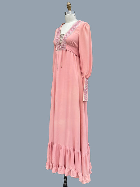 GUNNE SAX Black Label Vintage Mauve Pink 70s Dress • Size Medium