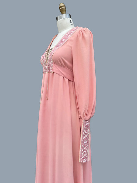 GUNNE SAX Black Label Vintage Mauve Pink 70s Dress • Size Medium