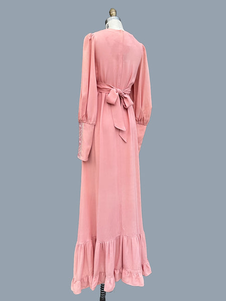 GUNNE SAX Black Label Vintage Mauve Pink 70s Dress • Size Medium