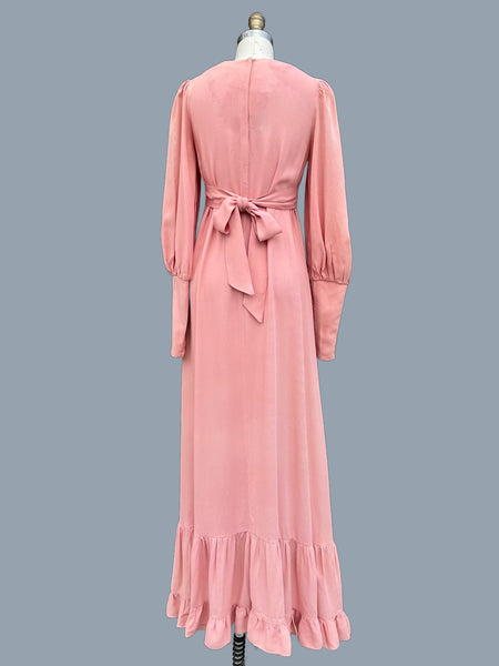 GUNNE SAX Black Label Vintage Mauve Pink 70s Dress • Size Medium