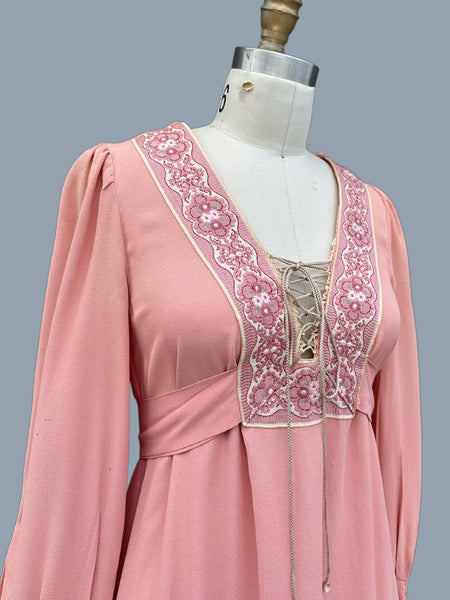 GUNNE SAX Black Label Vintage Mauve Pink 70s Dress • Size Medium