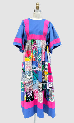 KRIST GUDNASON Vintage 70s Patchwork Cotton Dress • Size Med./ Lg.