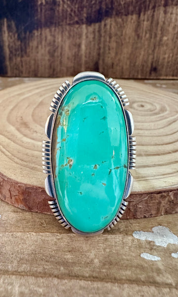 ALLEN LEE LARGE Statement Nevada Turquoise Sterling Silver Ring • Size 10