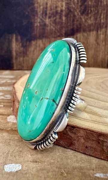 ALLEN LEE LARGE Statement Nevada Turquoise Sterling Silver Ring • Size 10