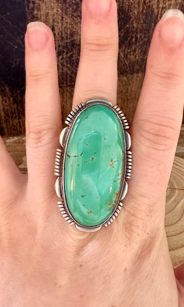 ALLEN LEE LARGE Statement Nevada Turquoise Sterling Silver Ring • Size 10