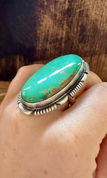 ALLEN LEE LARGE Statement Nevada Turquoise Sterling Silver Ring • Size 10