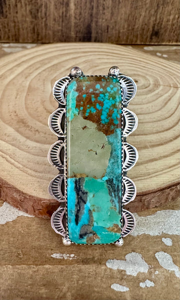 TIA LONG RECTANGLE Statement Turquoise Sterling Silver Ring • Adjustable Size