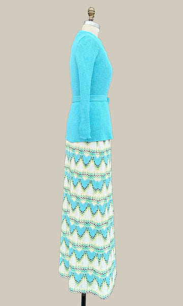 DALTON Vintage 70s Knit Dress & Sweater Set • Medium