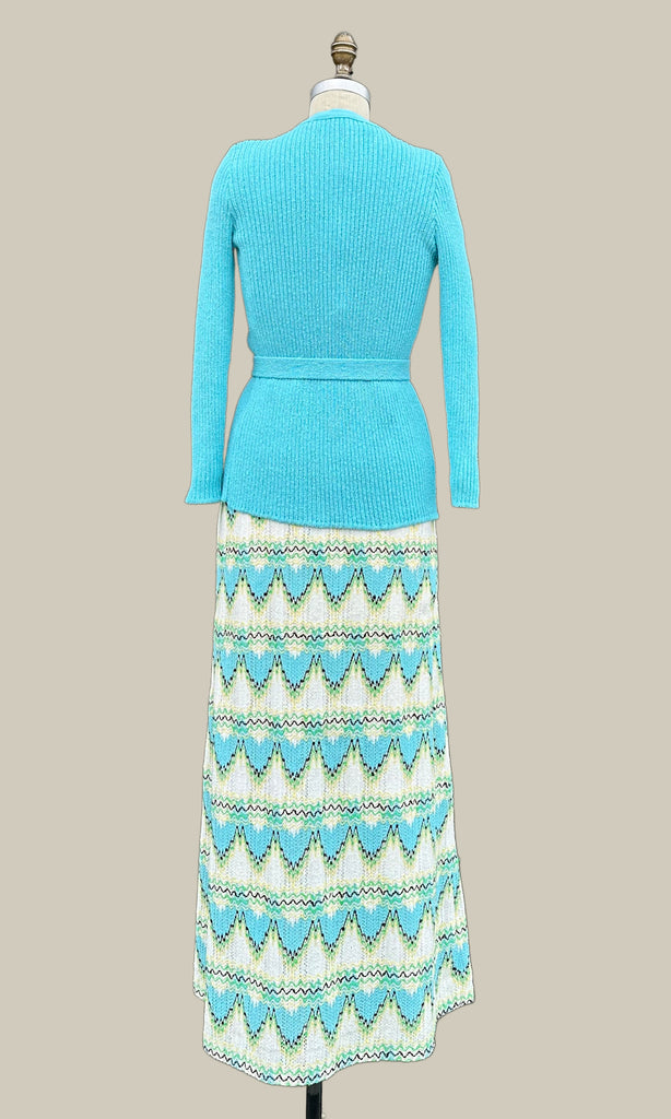 DALTON Vintage 70s Knit Dress & Sweater Set • Medium