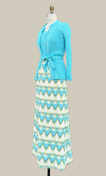 DALTON Vintage 70s Knit Dress & Sweater Set • Medium