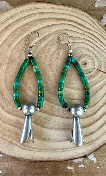 CORRAINE SMITH NAVAJO Turquoise Sterling Silver Bell Earrings