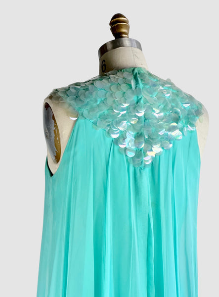 SHEER SPLENDOR 60s Chiffon Dress with Jumbo Sequin • Small