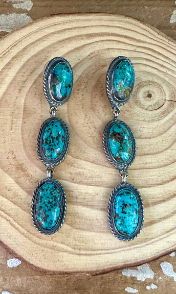 TURQUOISE TRIPLE DROP Sterling Silver Dangle Earrings