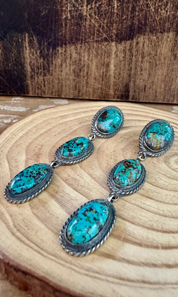 TURQUOISE TRIPLE DROP Sterling Silver Dangle Earrings