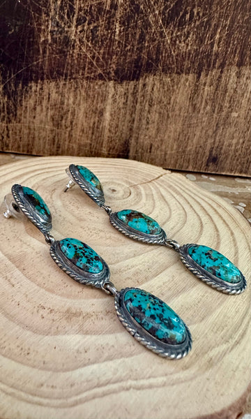 TURQUOISE TRIPLE DROP Sterling Silver Dangle Earrings