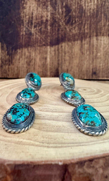 TURQUOISE TRIPLE DROP Sterling Silver Dangle Earrings