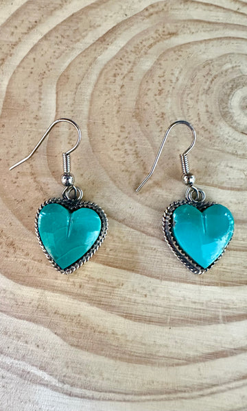 L. ARCHULETA TURQUOISE HEARTS Sterling Silver Dangle Earrings