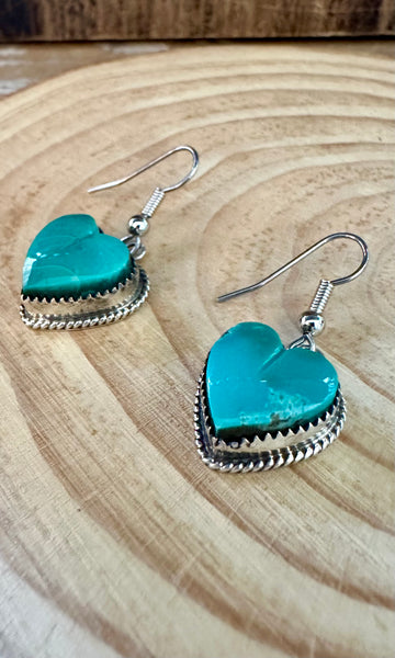 L. ARCHULETA TURQUOISE HEARTS Sterling Silver Dangle Earrings