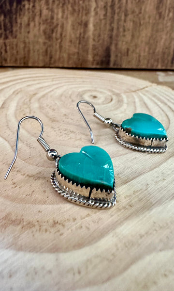 L. ARCHULETA TURQUOISE HEARTS Sterling Silver Dangle Earrings