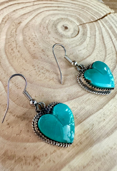 L. ARCHULETA TURQUOISE HEARTS Sterling Silver Dangle Earrings