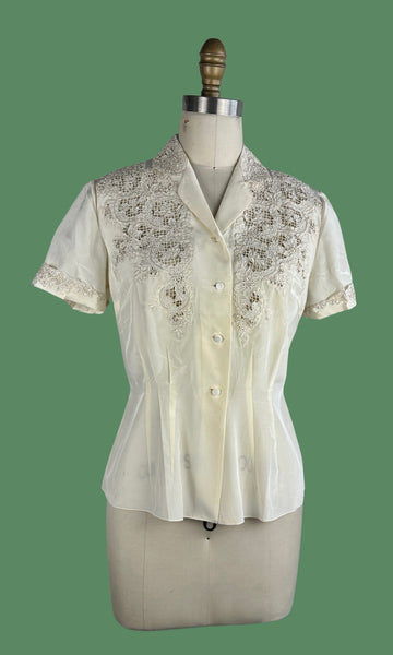 SILK ROAD 50s Chinese Silk Embroidered Blouse • Small