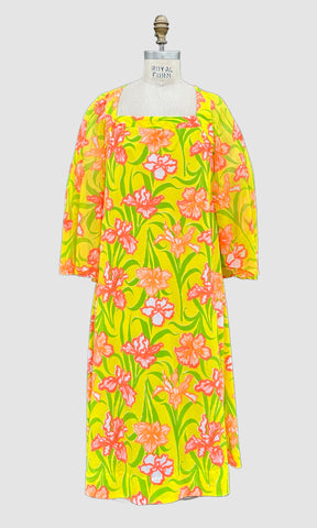 ERIO BOCCI Key West Hand Print Fashions Vintage 70s Dress • Med. to Lg.