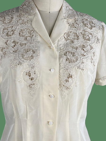 SILK ROAD 50s Chinese Silk Embroidered Blouse • Small