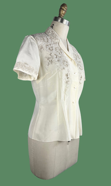 SILK ROAD 50s Chinese Silk Embroidered Blouse • Small