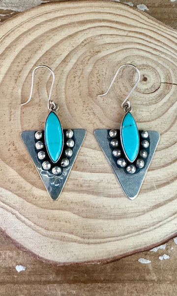 SILVER ARROW DANCE Mexican Sterling Silver and Turquoise Earrings