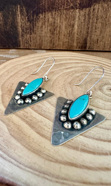 SILVER ARROW DANCE Mexican Sterling Silver and Turquoise Earrings