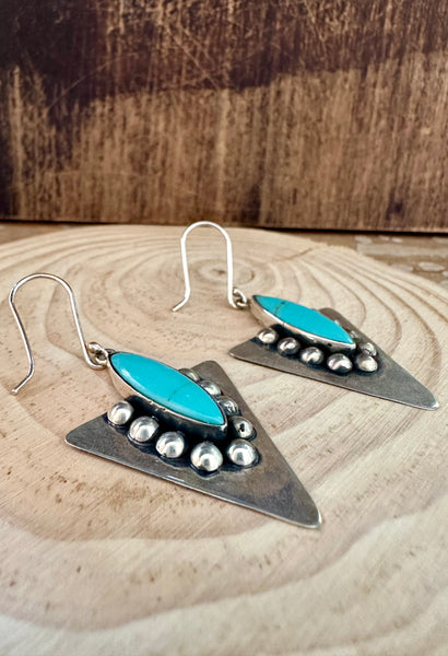 SILVER ARROW DANCE Mexican Sterling Silver and Turquoise Earrings