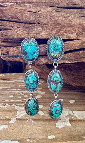 TURQUOISE TRIPLE DROP Sterling Silver Dangle Earrings