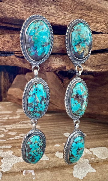 TURQUOISE TRIPLE DROP Sterling Silver Dangle Earrings